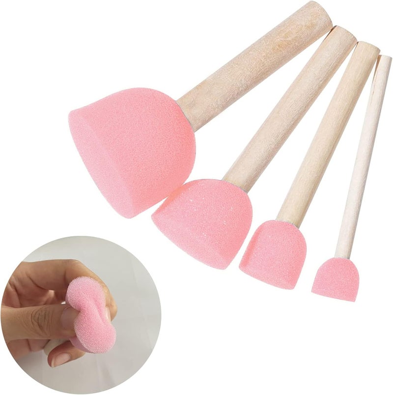 WAFJAMF 28 Pcs Assorted Size Round Sponges Brush Set, 4 Size DIY Paint Tools for Kids – Pink - Image 3
